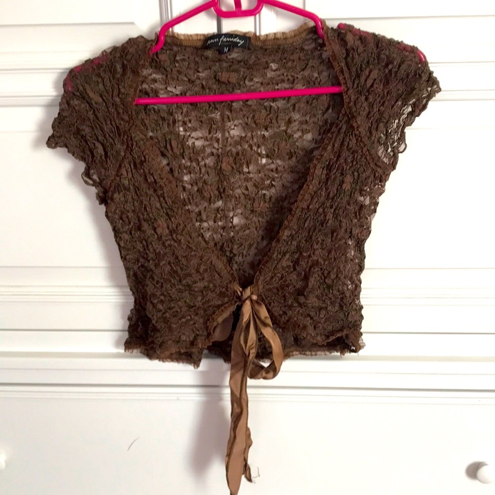 Ann Ferriday Lace top with satin tie front.